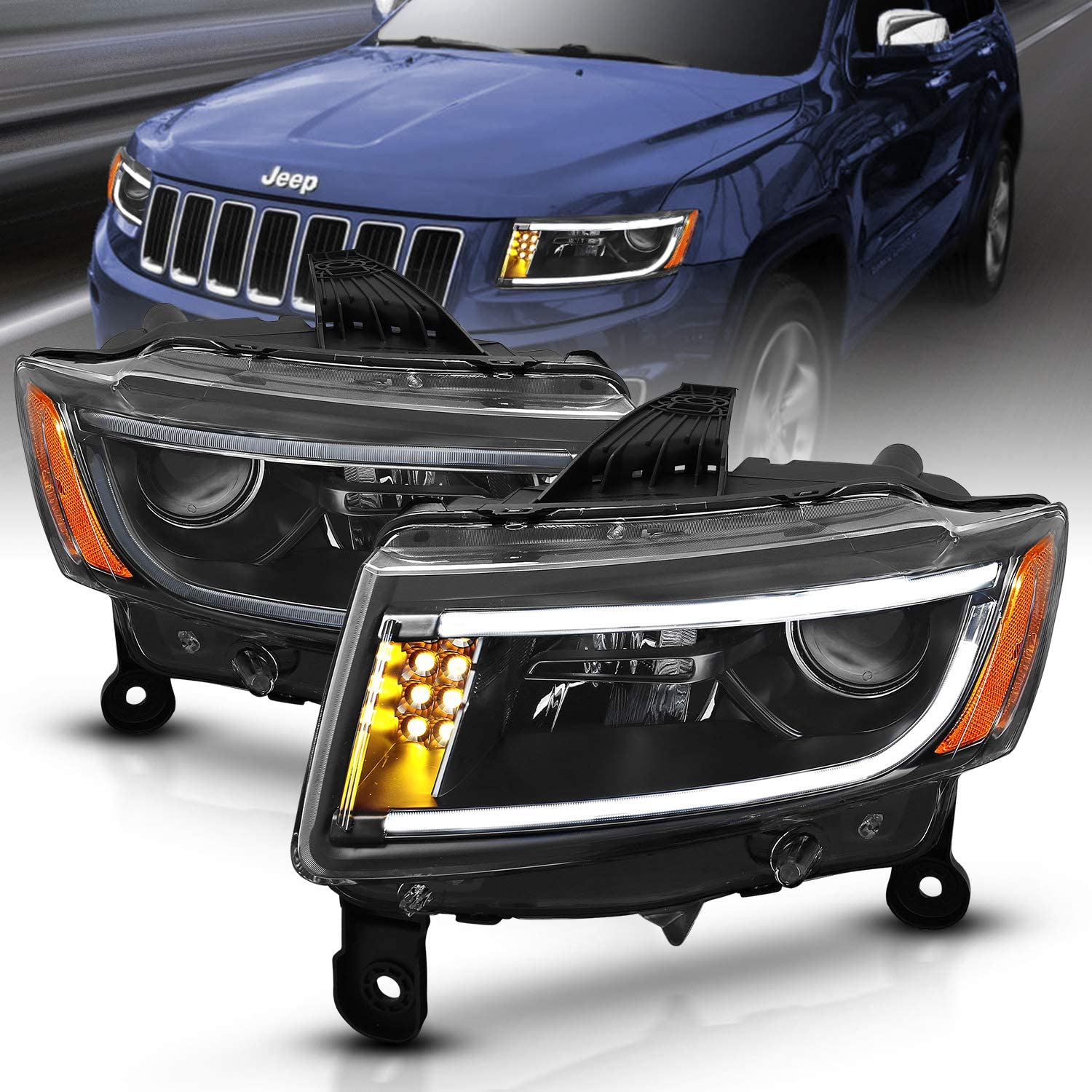 Amerilite for 2014-2015 jeep grand Cherokee halogen LED chrome headlights