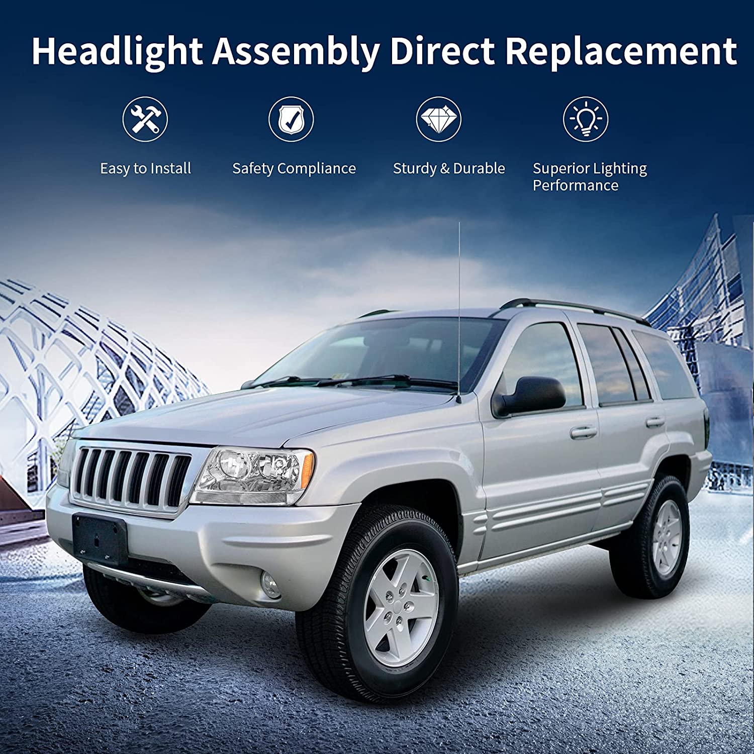 Autosaver88 headlight assembly compatible with jeep grand Cherokee